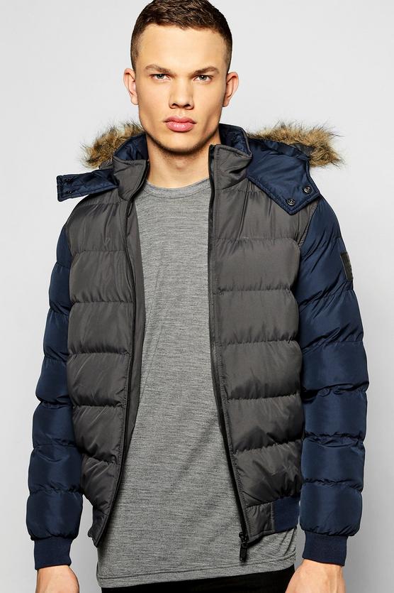 Faux Fur Hooded Quilted Jacket